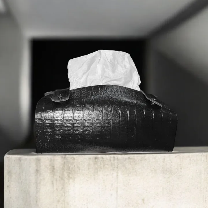 Tempat Tisu dari Kulit Sapi Asli Motif Emboss kulit buaya