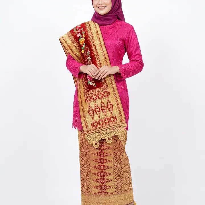 Songket Balapak Sulam Kapalo Samek Warna maron Gold