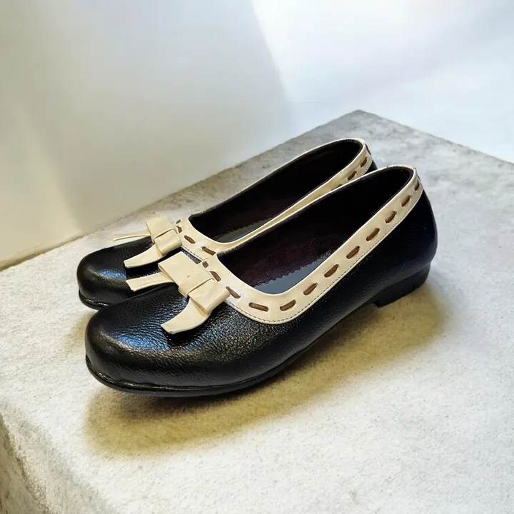 Flatshoes Black kombinasi Pita Putih