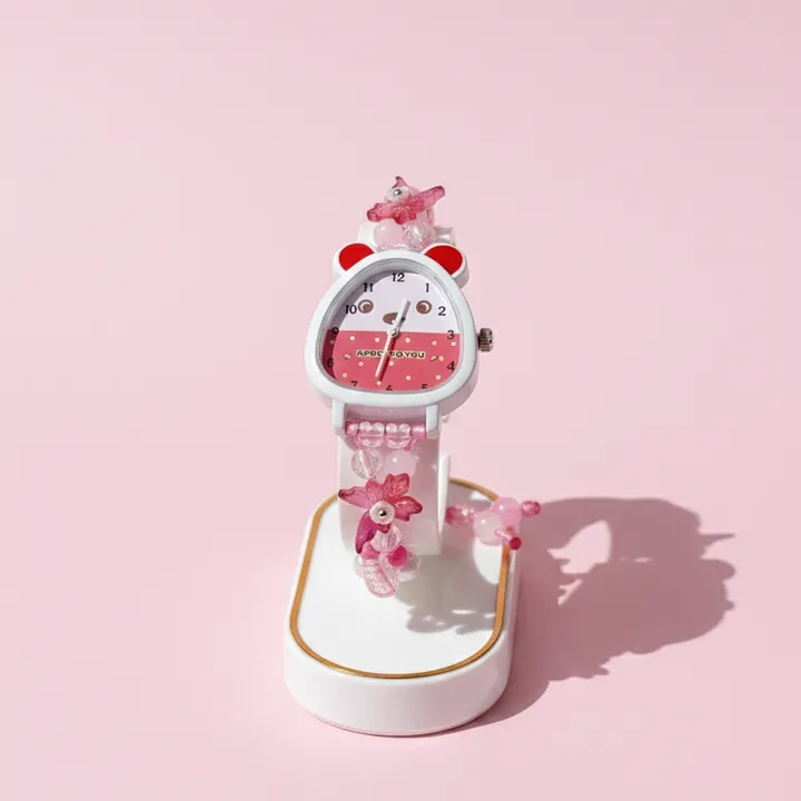 MHC Viral Jam Tangan Anak Merah Boneka Beruang Lucu Floral