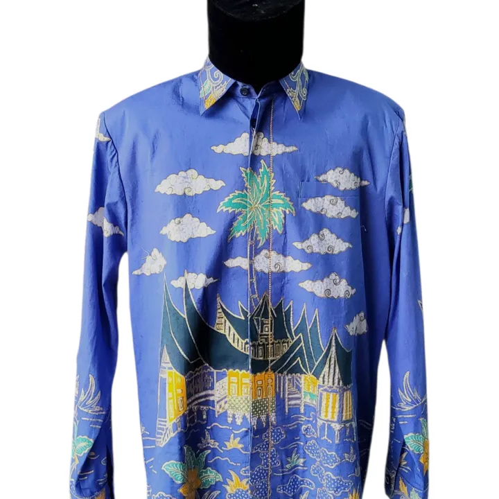 Kemeja katun batik tulis rumah gadang biru