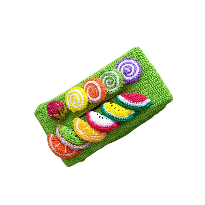 Kotak tissue rajut buah buahan dan lollipop