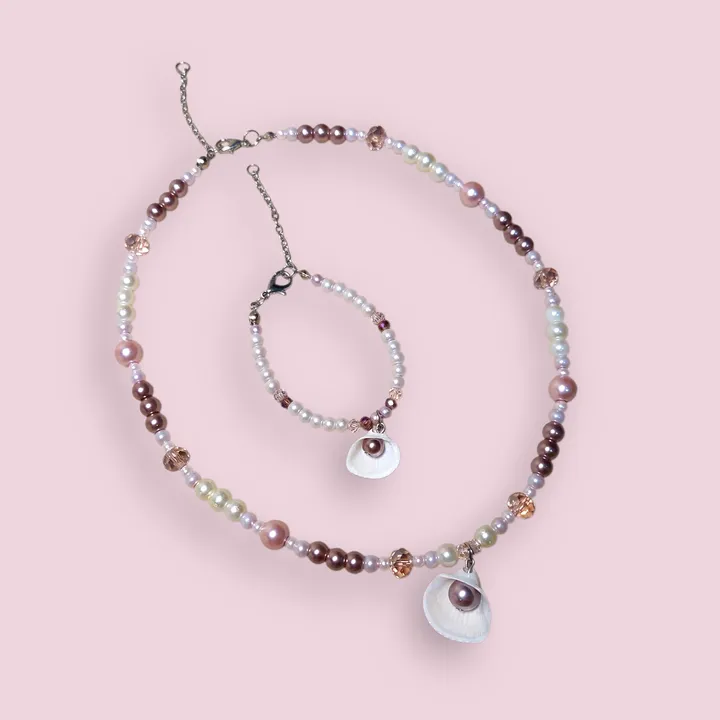 Set Kalung dan Gelang Manik - Kerang Asli - Luxury Rosemary