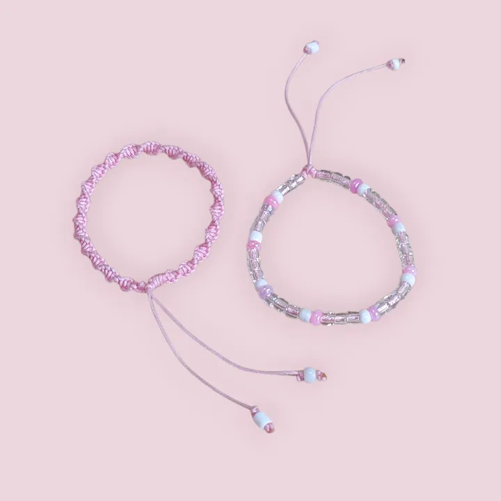 Blush harmony bracelet set (M) | Gelang tali manik adjustable