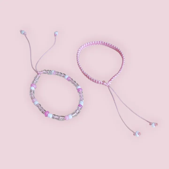 Blush harmony bracelet set (M) | Gelang tali manik adjustable