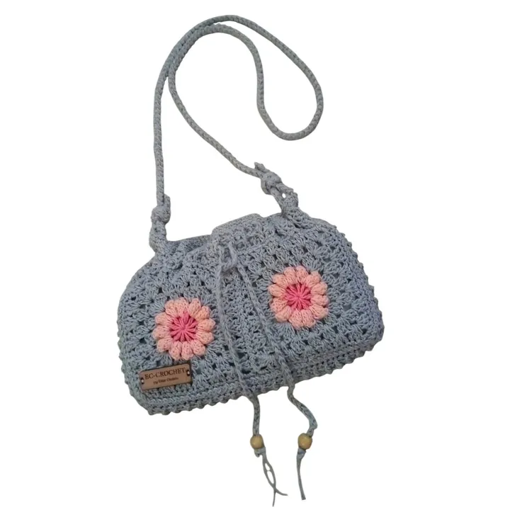 Mini Sling Bag Rajut - Katun Silver Serut