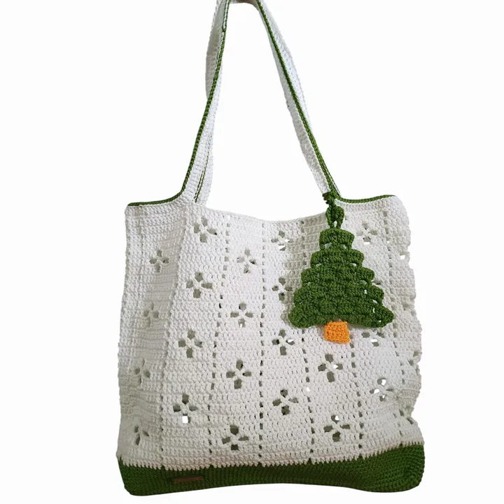 Tas Tenteng Rajut Two Tones - Putih Hijau