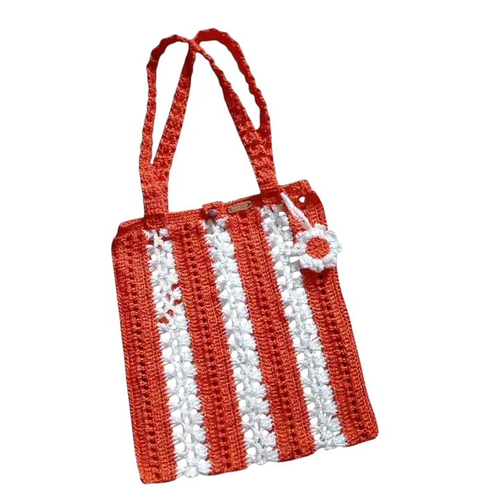 Orange Lace Tote Bag Crochet