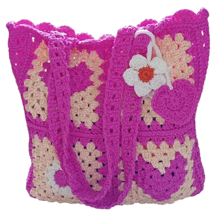 Tas Bahu Granny Square Fuschia