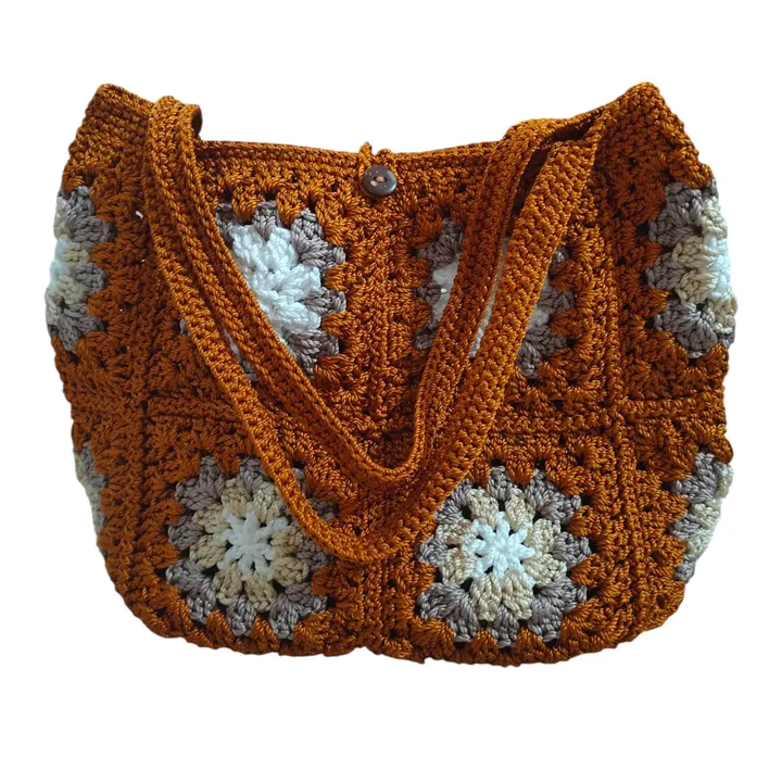 Tas Tenteng Rajut - Motif Granny Square Tembaga