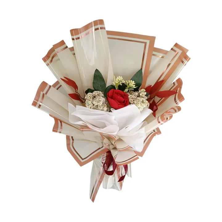 Bucket Coklat Edelweis Mawar Merah