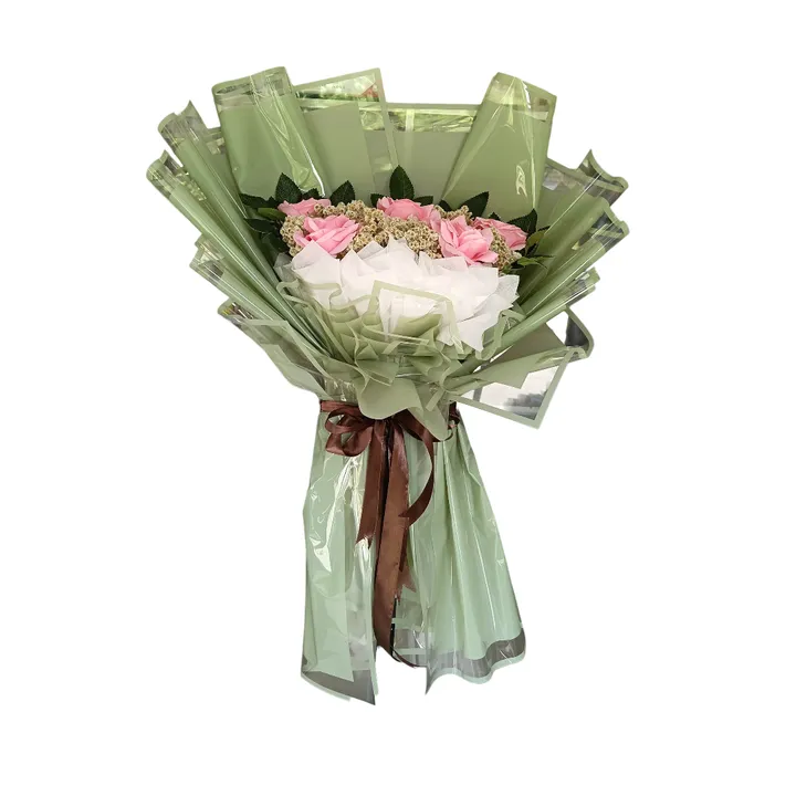 Bucket Hijau Bunga Mawar Edelweis Pink