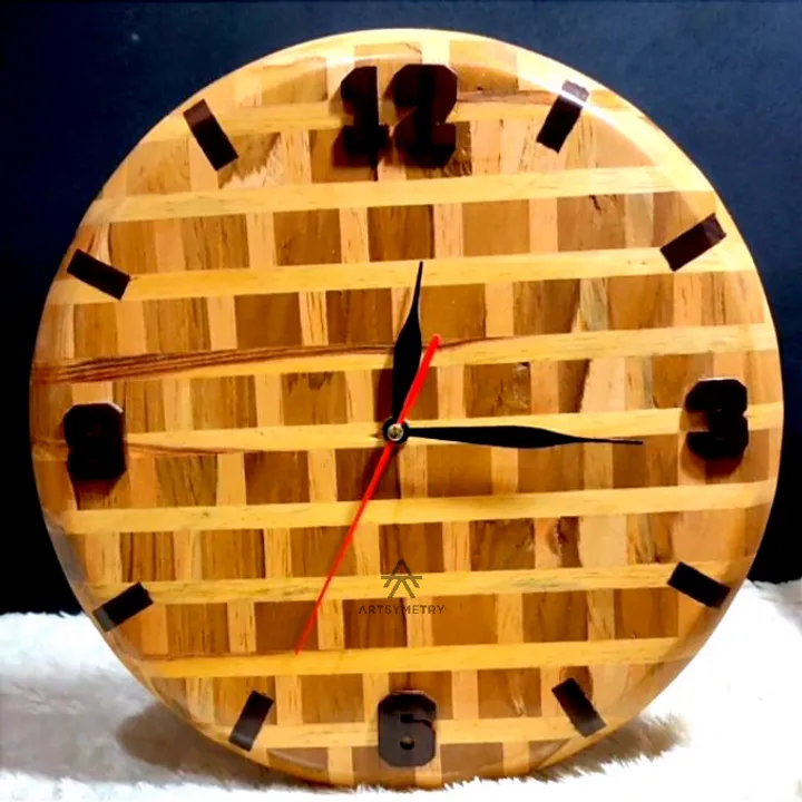 Wooden Wall Clock - Wooden Brick Clock - Jam Kayu Aesthetic