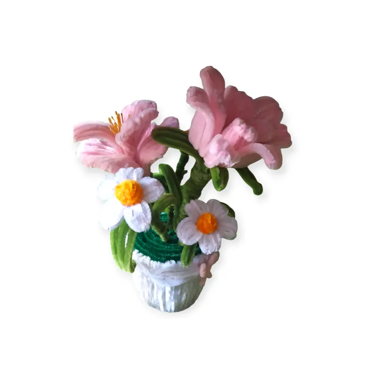 Bunga kawat bulu pink putih