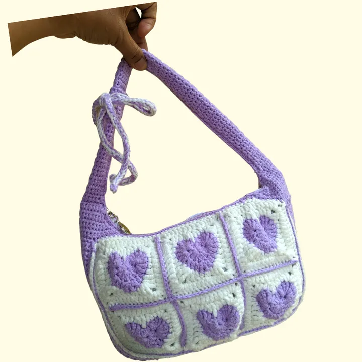 Tas Tangan Rajut Love Ungu