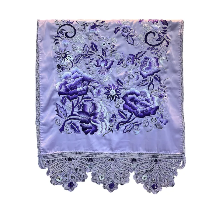 Selendang Sulaman Bunga Peony Ungu