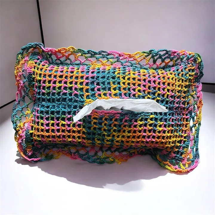 Sarung Kotak Tisu Rajutan Crochet Pelangi