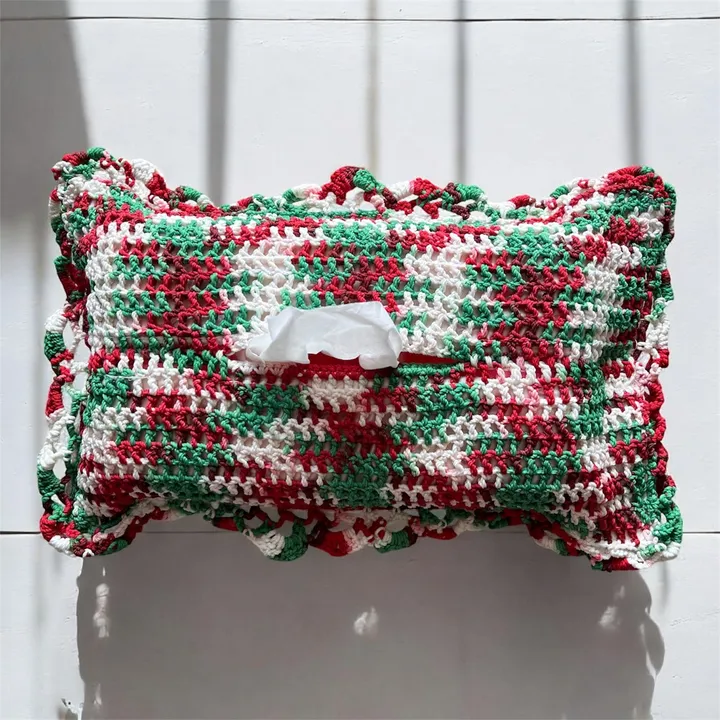 Sarung Kotak Tisu Rajutan Merah Putih & Hijau