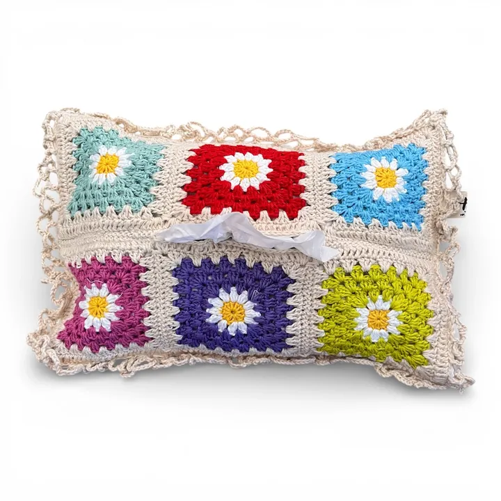 HF 042 Sarung Kotak Tisu Rajut "Granny Square Daisy"