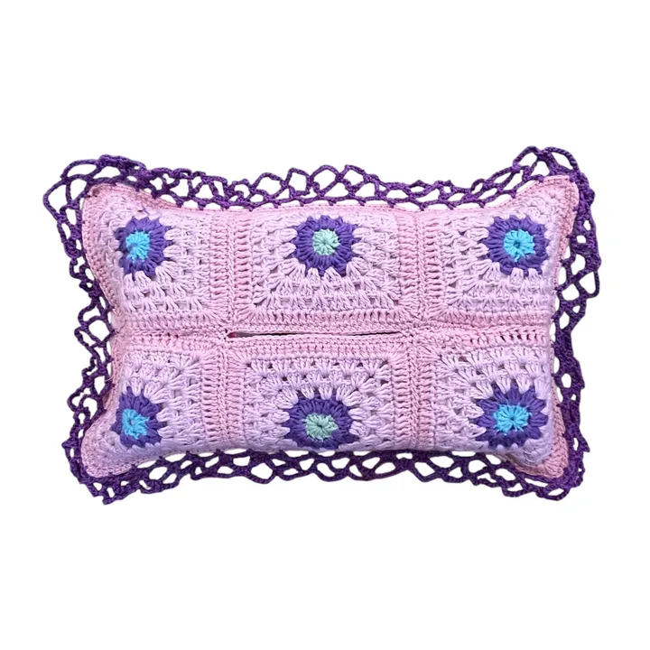 HF 038 Sarung Kotak Tisu Rajut Handmade-Sweet Floral Purple