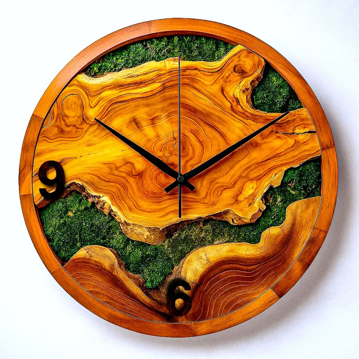 Moss Art Wall Clock - Moon Clock - Jam Kayu Lumut Dekorasi Aesthetic