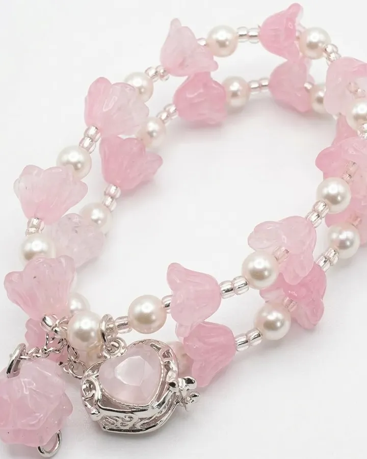 Gelang Mutiara Rangkai 2 Pink Tulip