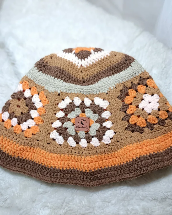 Crochet Bucket Hat - Earthy Granny Square Edition