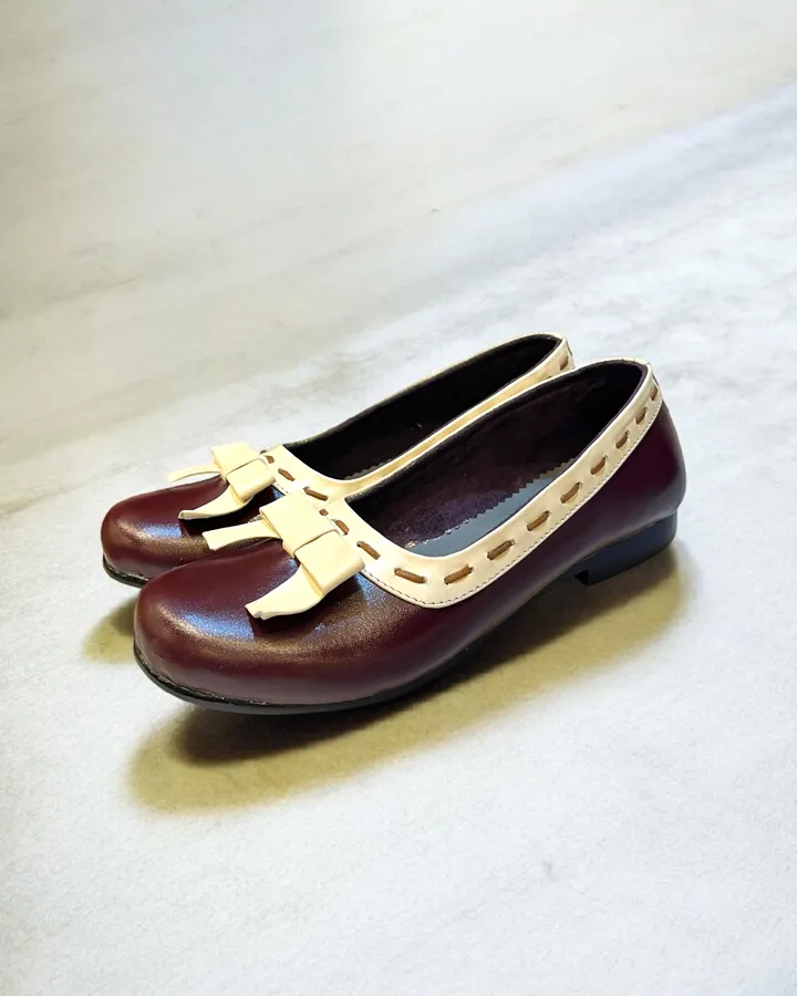 Flatshoes Maroon kombinasi Pita Putih