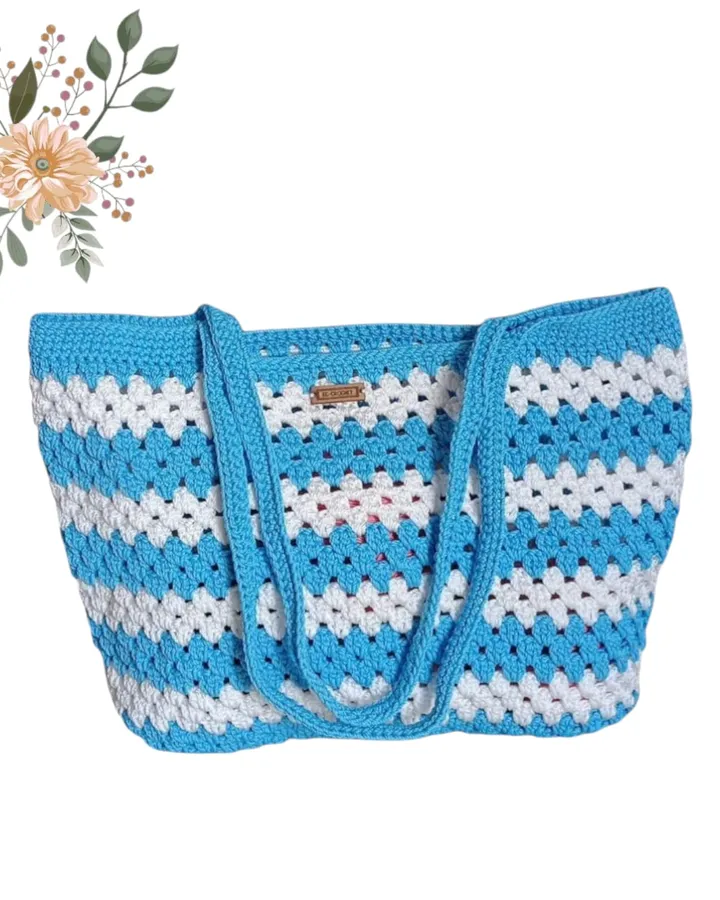 Tas Bahu Rajut - Biru Putih