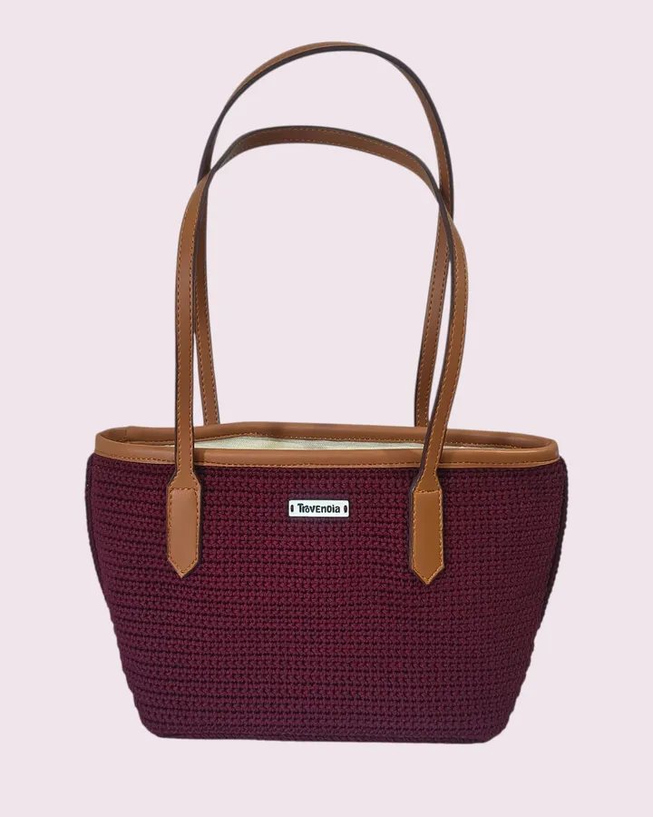 Crochet Mini Tote Bag | Tas bahu mini rajut — Rumi Maroon