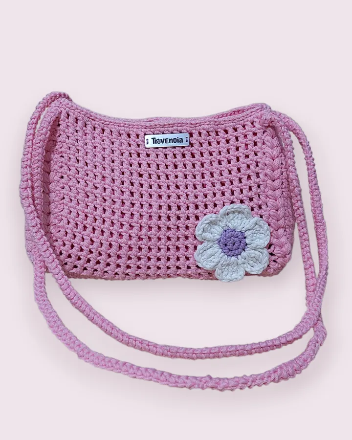 Tas Selempang Rajut Pink