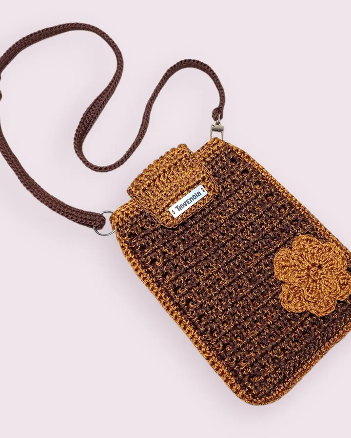 Tas Handphone Selempang Rajut Choco-gold