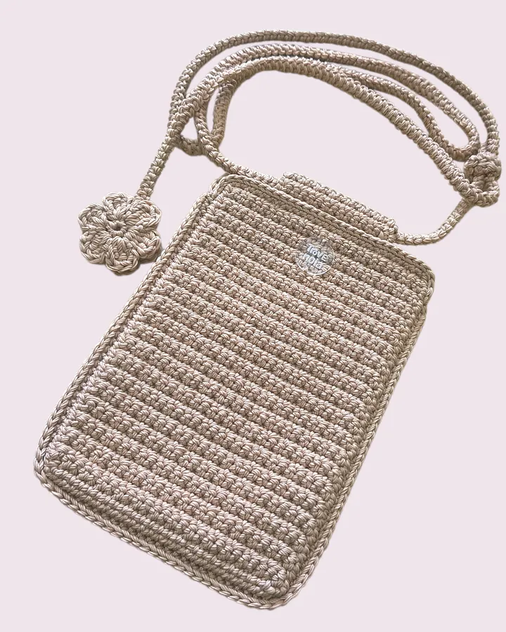 [SALE!] Pocket Phone Crochet | Tas Handphone Selempang Rajut - Soft Oat