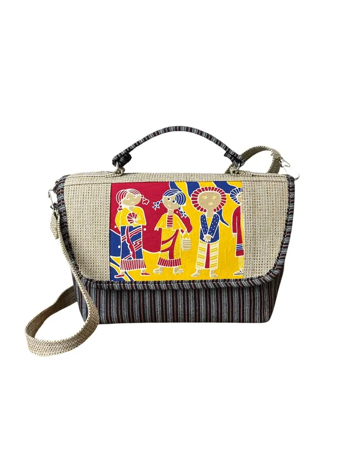 Tas Selempang Etnik Kombinasi Serat Alam & Batik Lukis Tangan Eksklusif