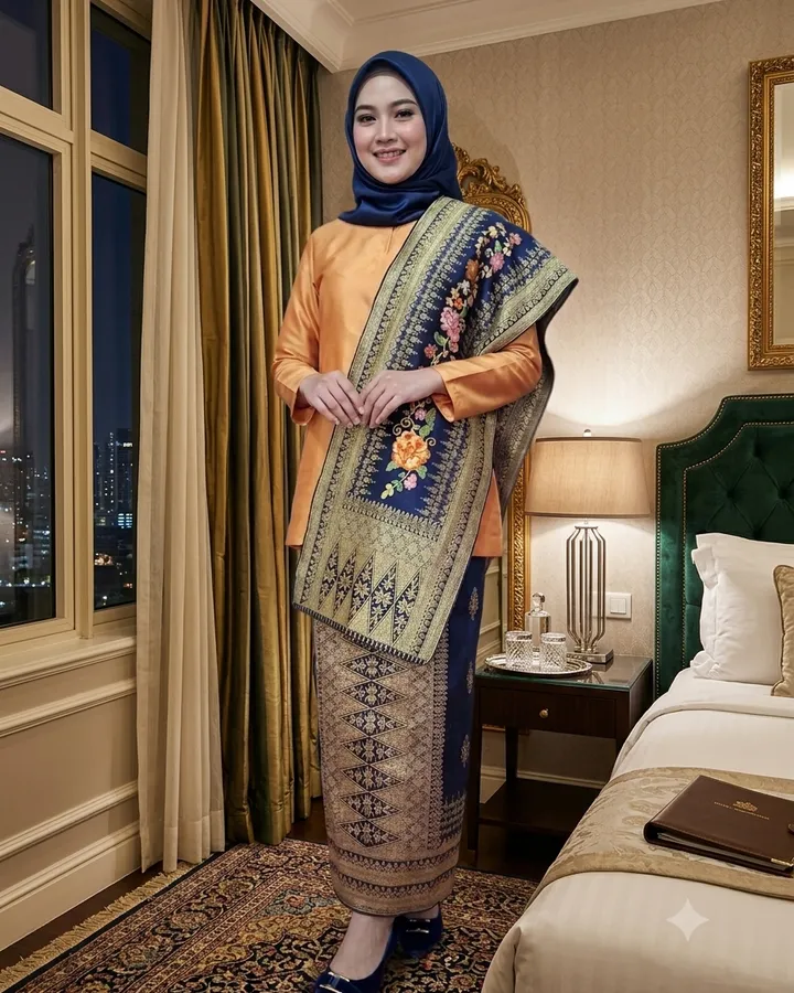 Songket Pandai Sikek Motif Tabur Sulam Kapalo Samek Selendang 30 cm