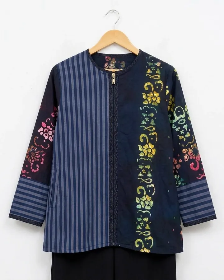 Outer Blouse Combined Motif Navy Series