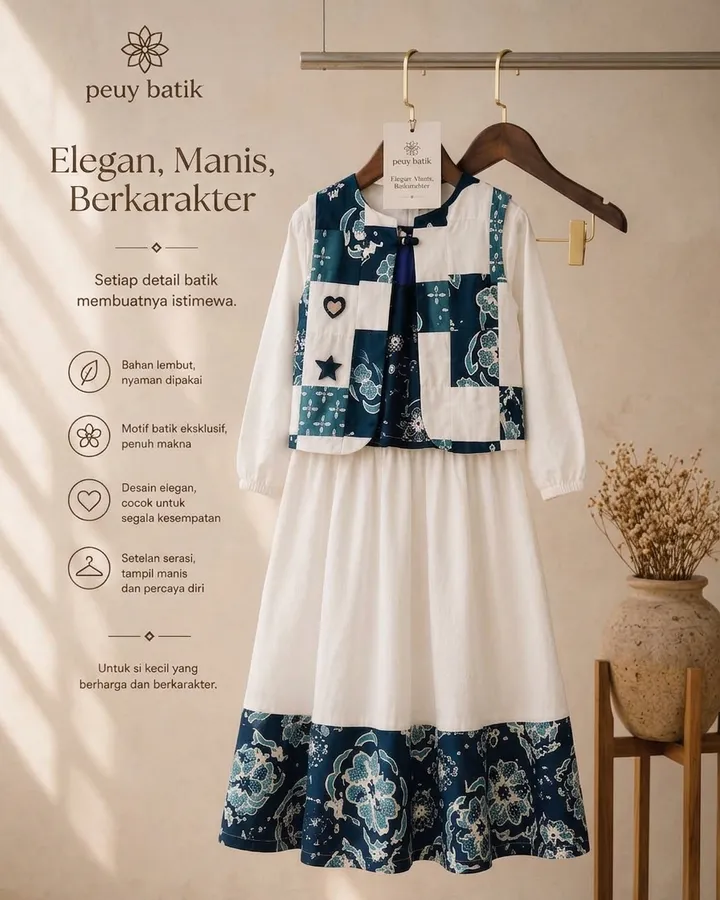Setelan Gaun Muslim Anak "Aira" (Batik Patchwork Series)