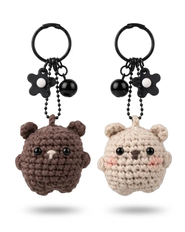 Fluffy Bear Charm Keychain