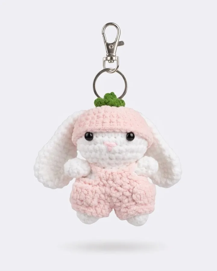 Peach Bunny Amigurumi Keychain