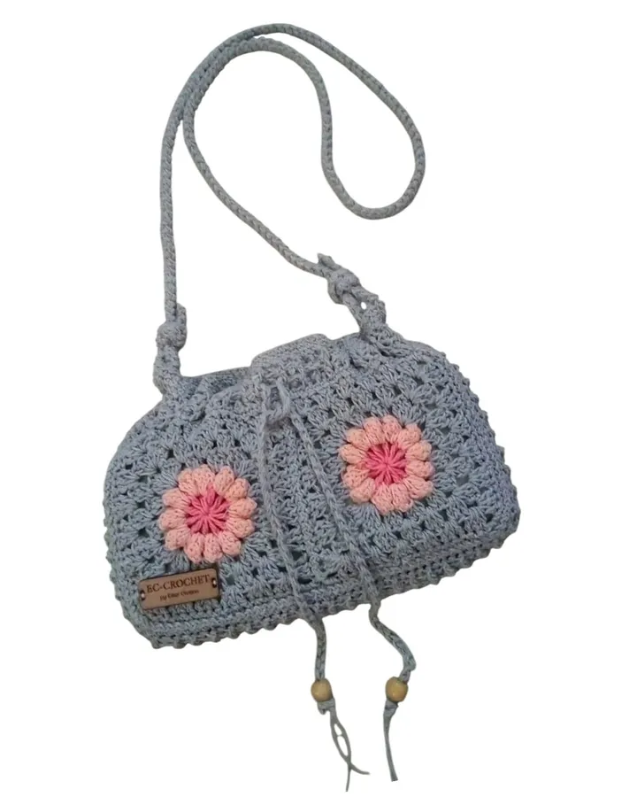 Mini Sling Bag Rajut - Katun Silver Serut