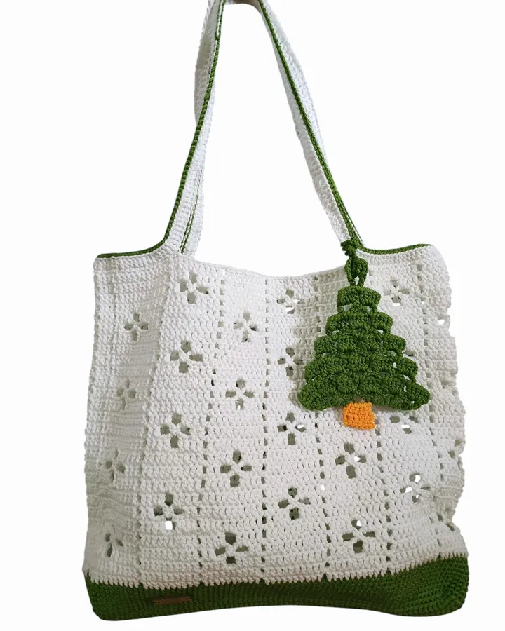 Tas Tenteng Rajut Two Tones - Putih Hijau