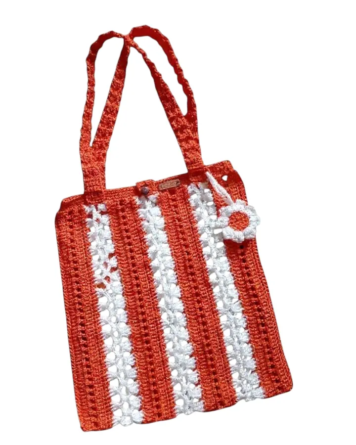 Orange Lace Tote Bag Crochet