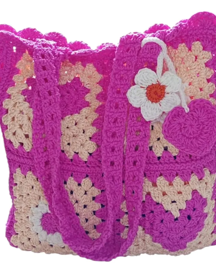 Tas Bahu Granny Square Fuschia