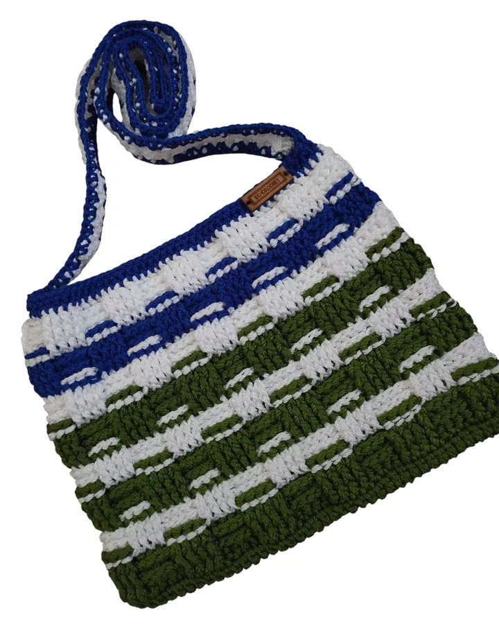 Tas Selempang Mini - Kotak Hijau Biru Putih