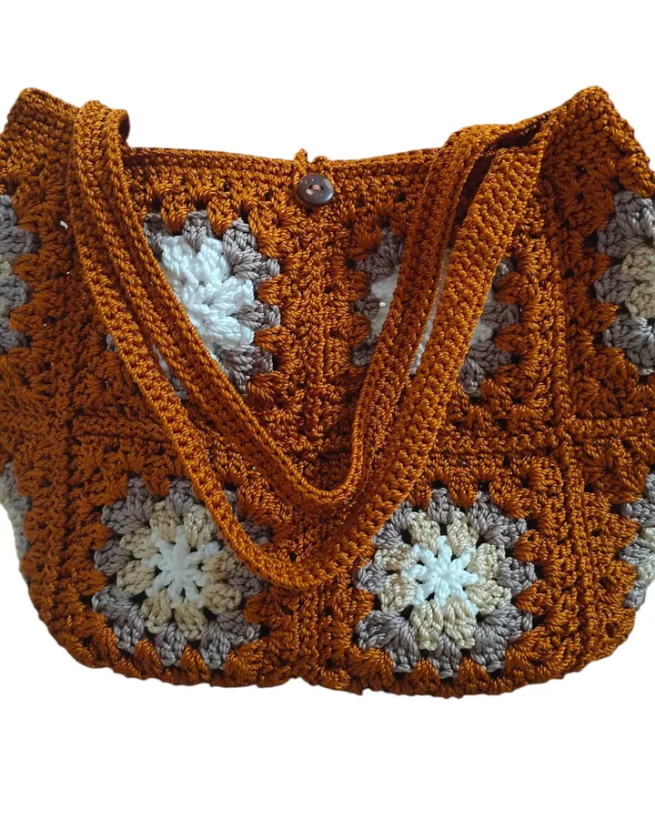 Tas Tenteng Rajut - Motif Granny Square Tembaga