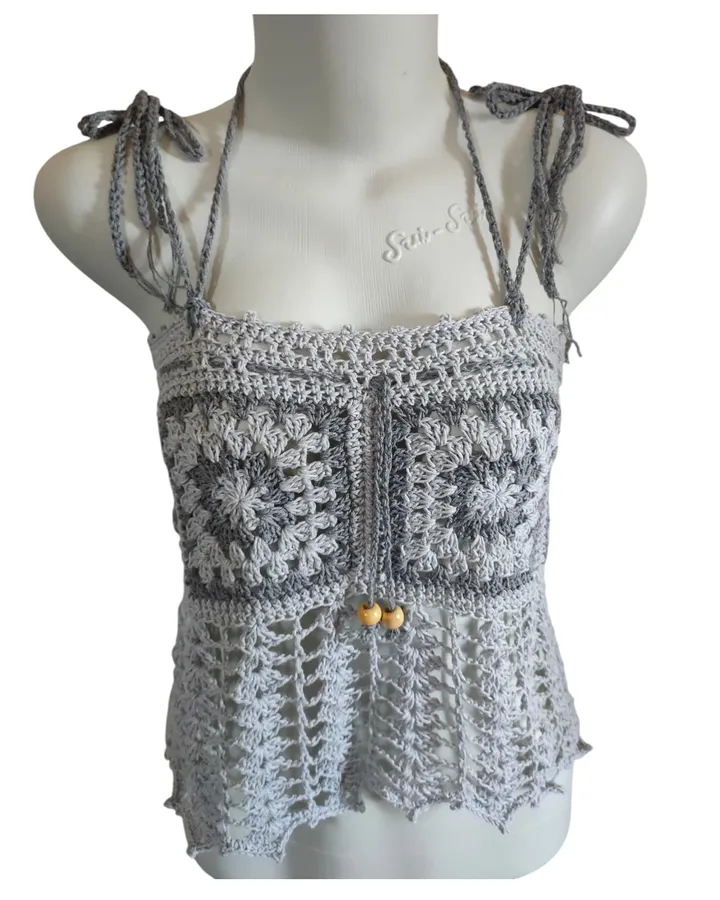 Tank Top Granny Square - Silver Charcoal