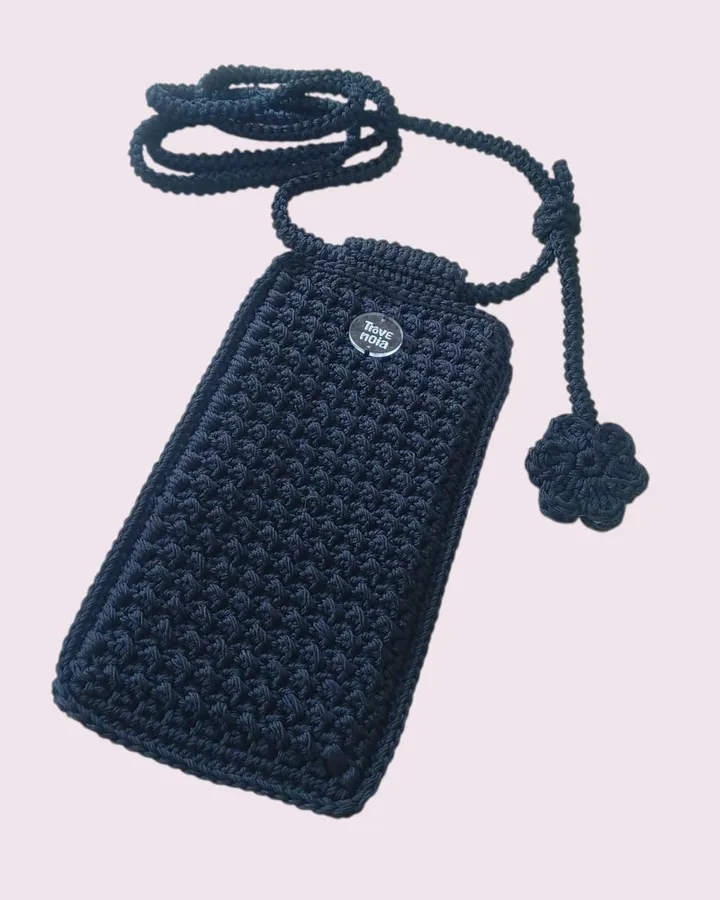 Pocket Phone Crochet | Tas Handphone Selempang Rajut - Still Black