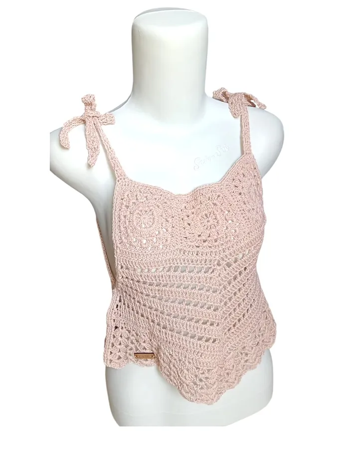 Tanktop Rajut Tali Pita - Cream