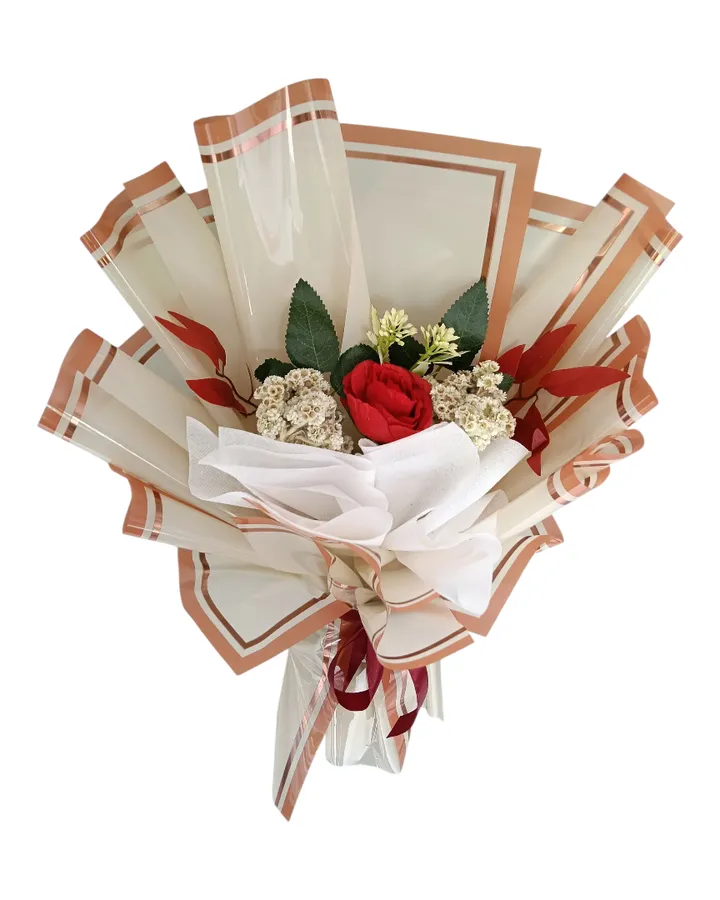 Bucket Coklat Edelweis Mawar Merah