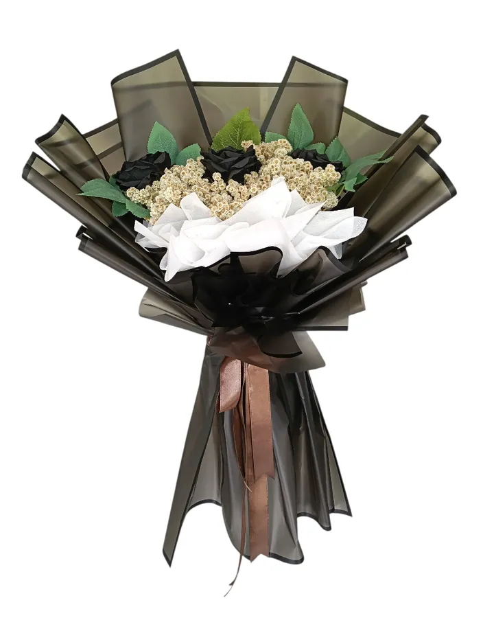 Bucket Bunga Mawar Edelweis Hitam